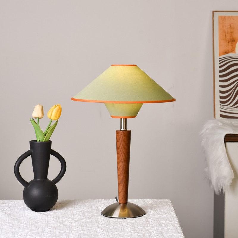 Scandinavian Flying Saucer-Shaped White Wax Wood Table Lamp