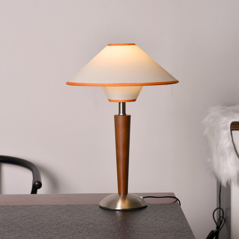 Scandinavian Flying Saucer-Shaped White Wax Wood Table Lamp