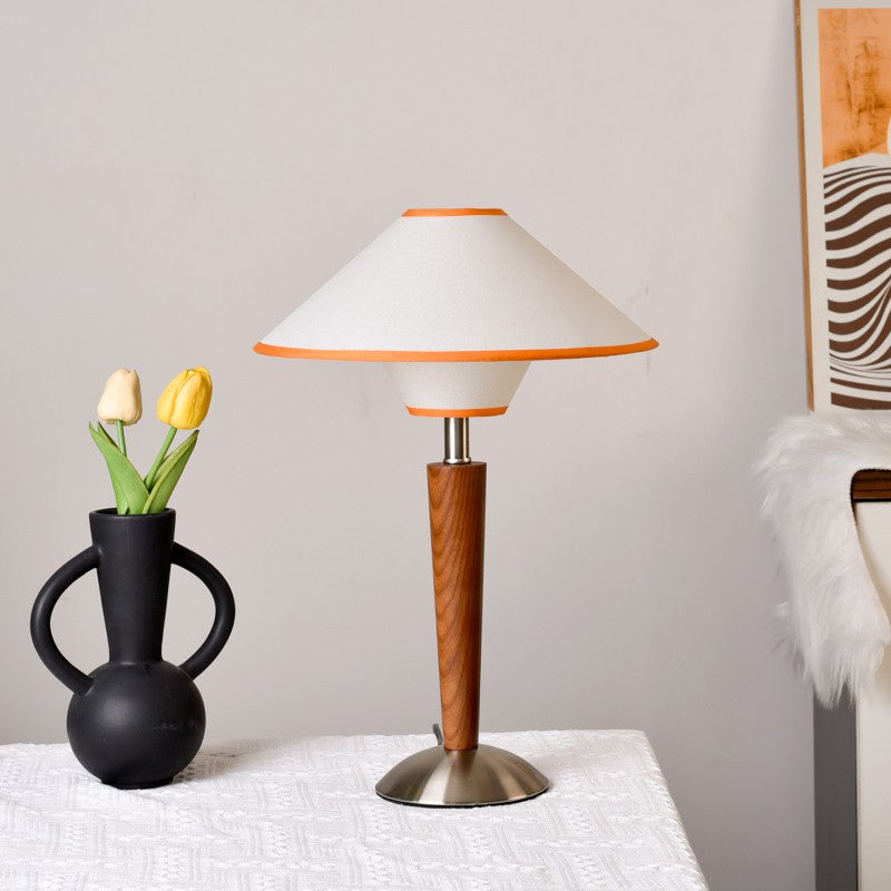 Scandinavian Flying Saucer-Shaped White Wax Wood Table Lamp