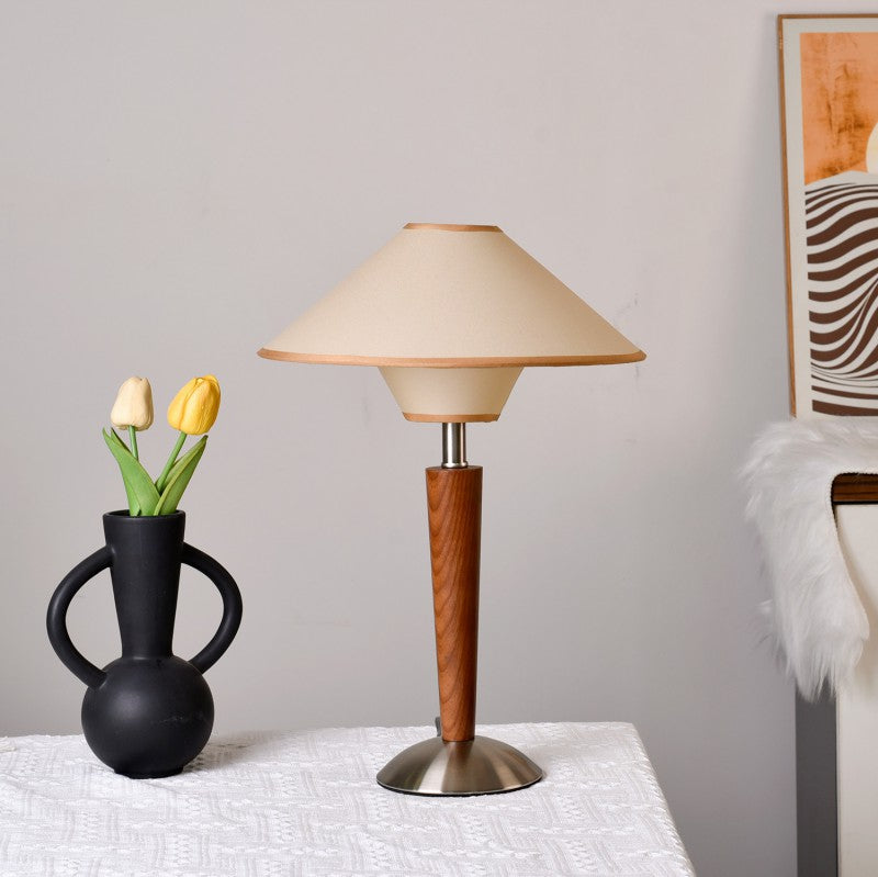 Scandinavian Flying Saucer-Shaped White Wax Wood Table Lamp