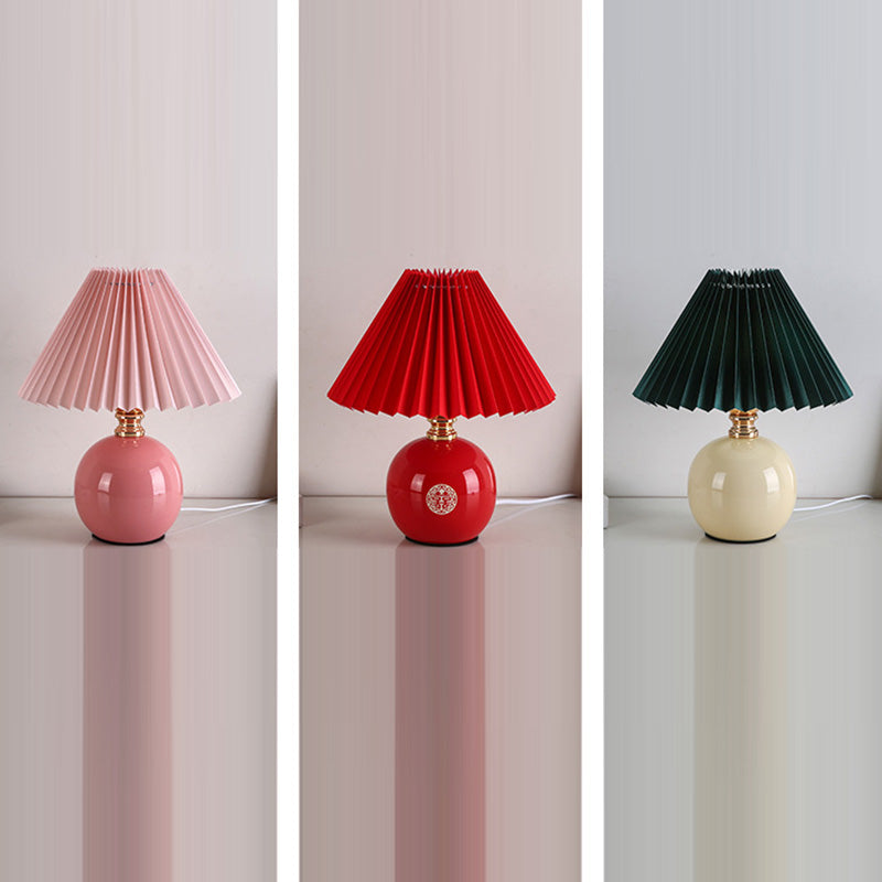 Modern Art Deco Orb Base Pleated Fabric Ceramic Table Lamp