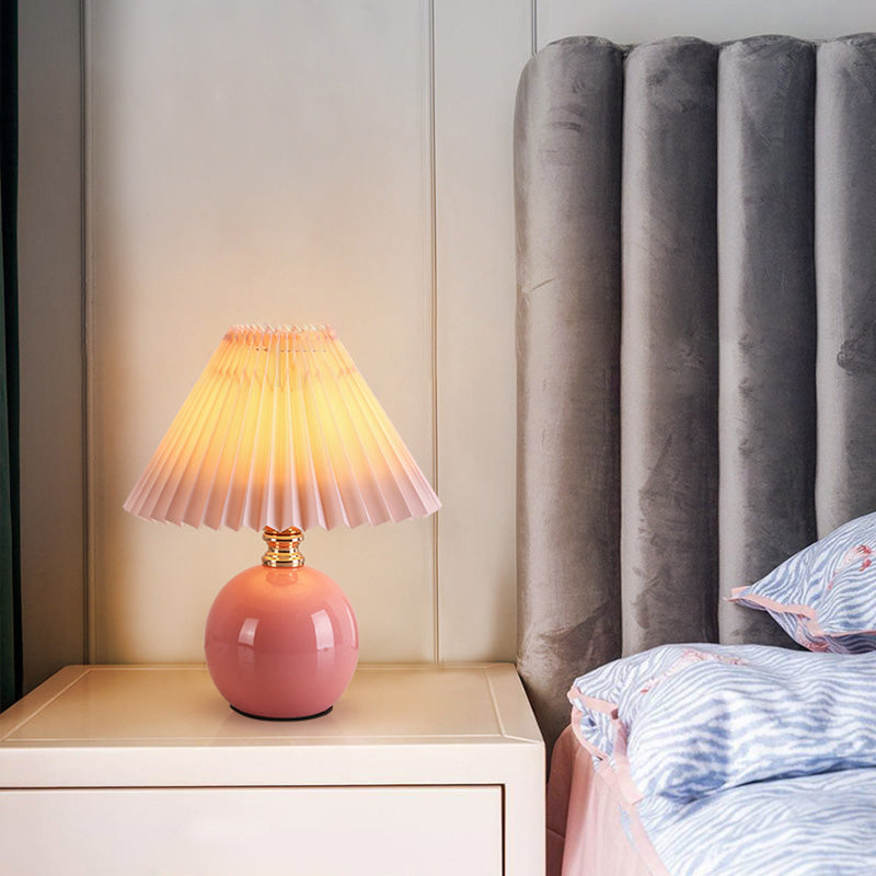 Modern Art Deco Orb Base Pleated Fabric Ceramic Table Lamp
