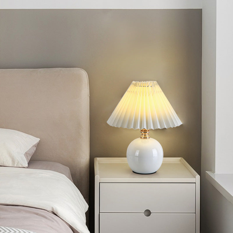 Modern Art Deco Orb Base Pleated Fabric Ceramic Table Lamp