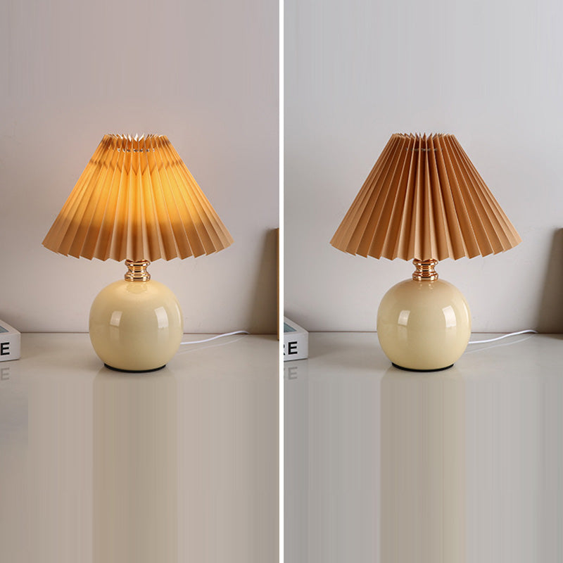 Modern Art Deco Orb Base Pleated Fabric Ceramic Table Lamp