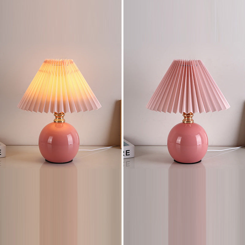 Modern Art Deco Orb Base Pleated Fabric Ceramic Table Lamp