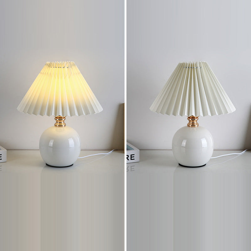 Modern Art Deco Orb Base Pleated Fabric Ceramic Table Lamp