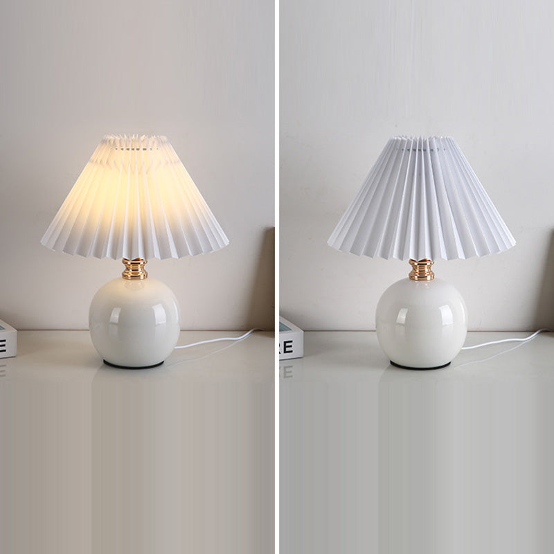 Modern Art Deco Orb Base Pleated Fabric Ceramic Table Lamp