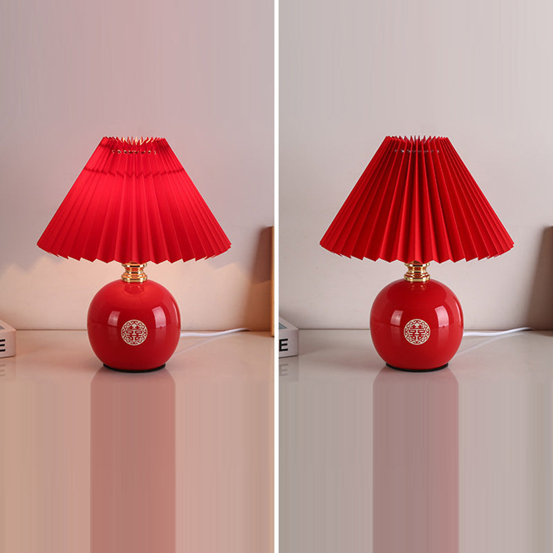 Modern Art Deco Orb Base Pleated Fabric Ceramic Table Lamp