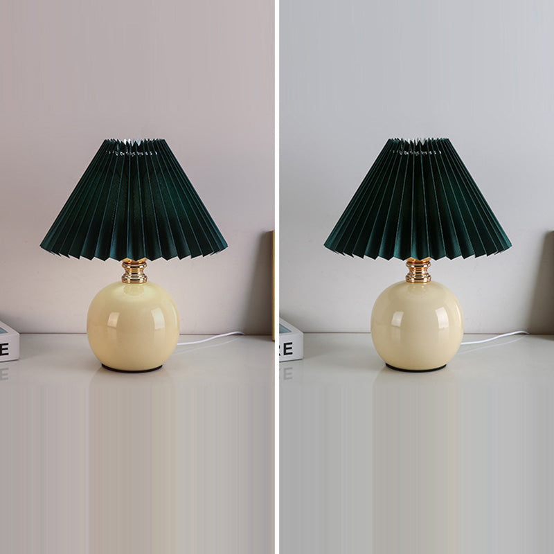 Modern Art Deco Orb Base Pleated Fabric Ceramic Table Lamp