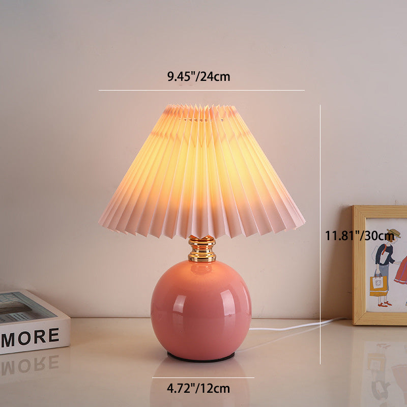 Modern Art Deco Orb Base Pleated Fabric Ceramic Table Lamp