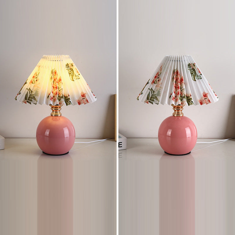 Modern Art Deco Orb Base Pleated Fabric Ceramic Table Lamp