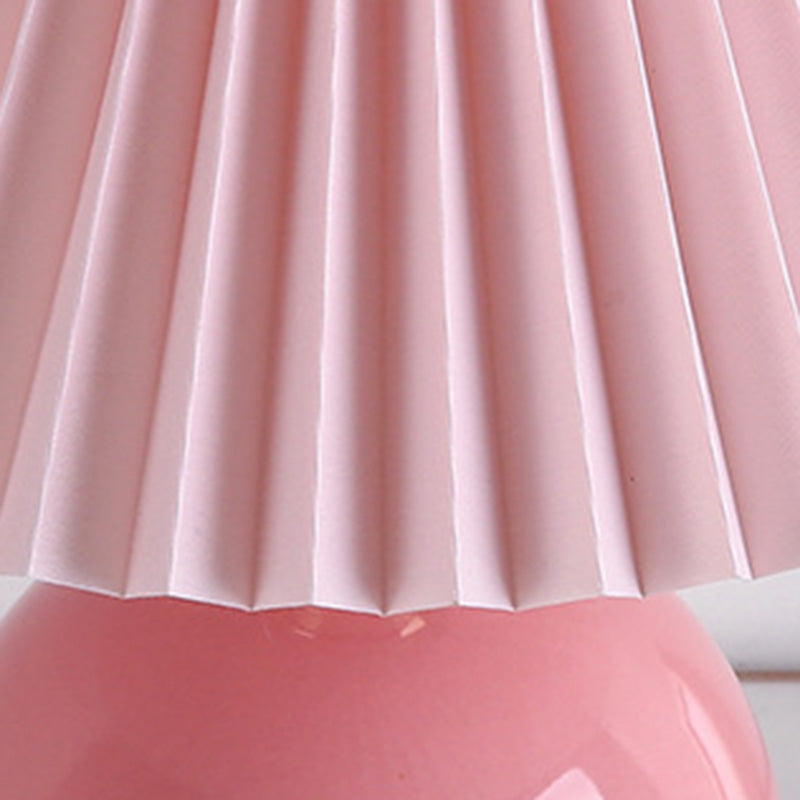 Modern Art Deco Orb Base Pleated Fabric Ceramic Table Lamp