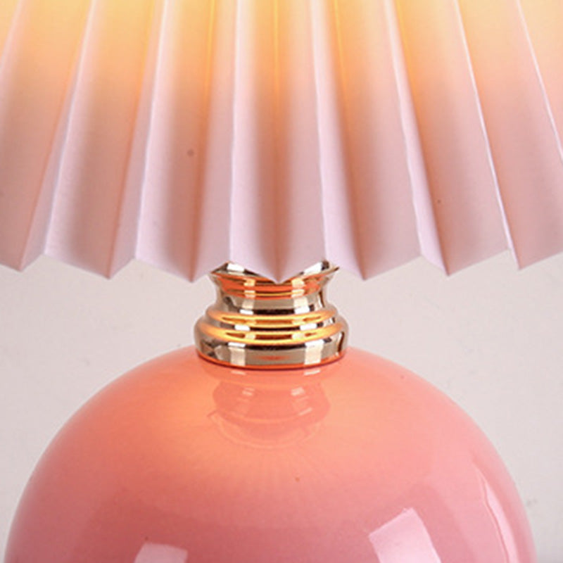 Modern Art Deco Orb Base Pleated Fabric Ceramic Table Lamp
