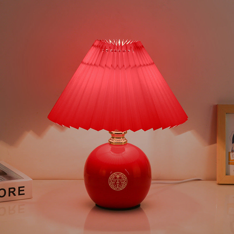 Modern Art Deco Orb Base Pleated Fabric Ceramic Table Lamp