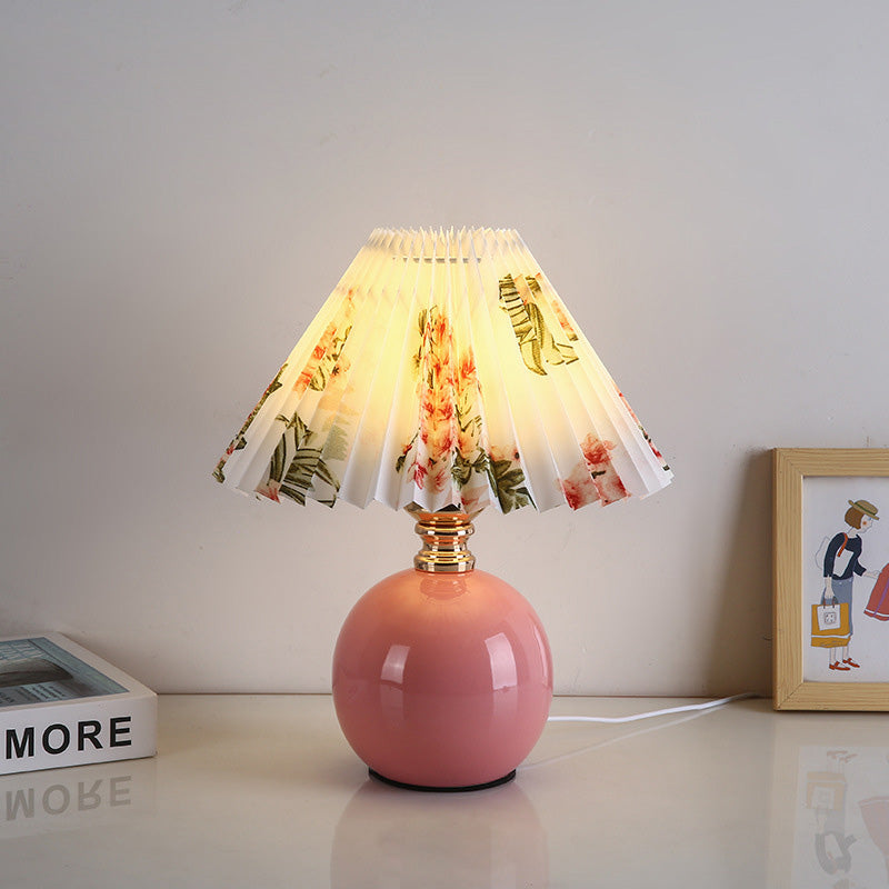 Modern Art Deco Orb Base Pleated Fabric Ceramic Table Lamp