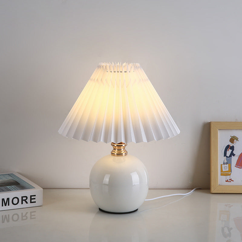 Modern Art Deco Orb Base Pleated Fabric Ceramic Table Lamp