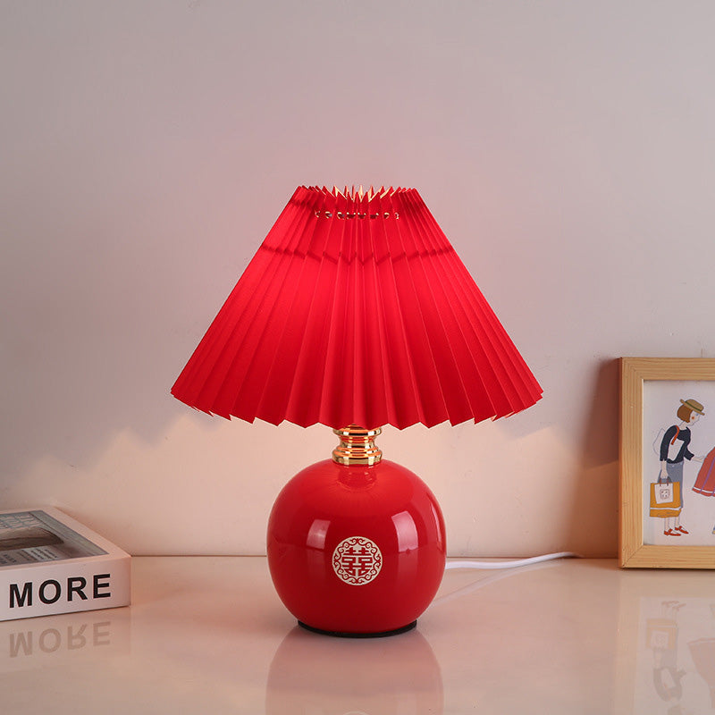 Modern Art Deco Orb Base Pleated Fabric Ceramic Table Lamp