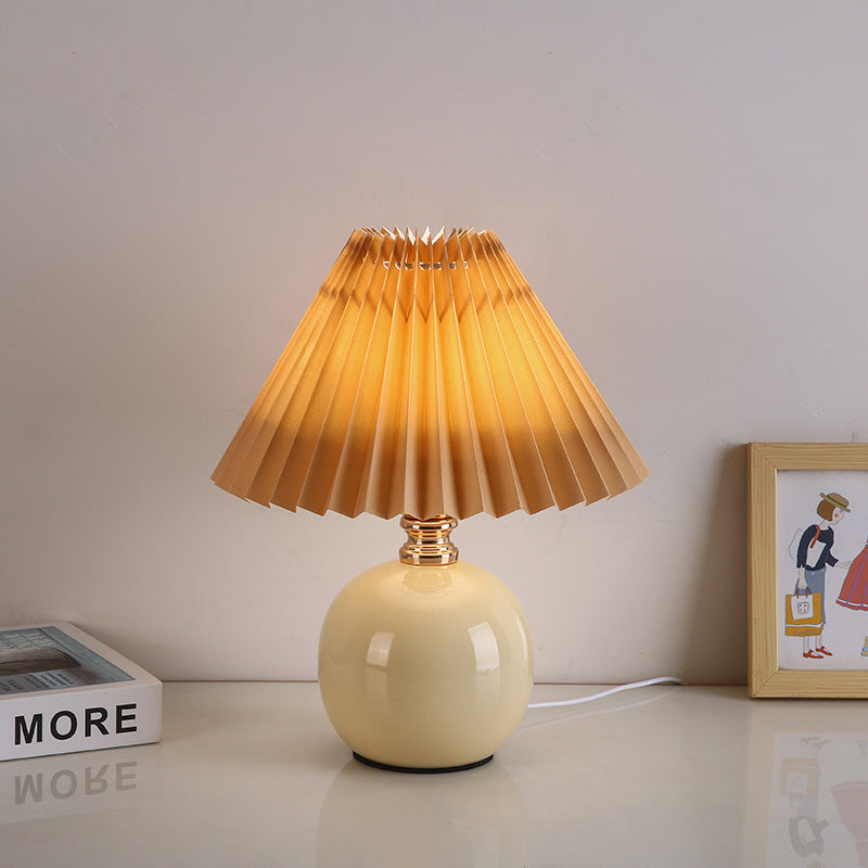 Modern Art Deco Orb Base Pleated Fabric Ceramic Table Lamp