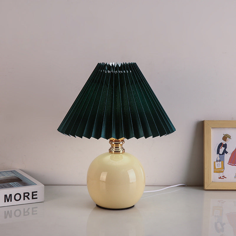 Modern Art Deco Orb Base Pleated Fabric Ceramic Table Lamp