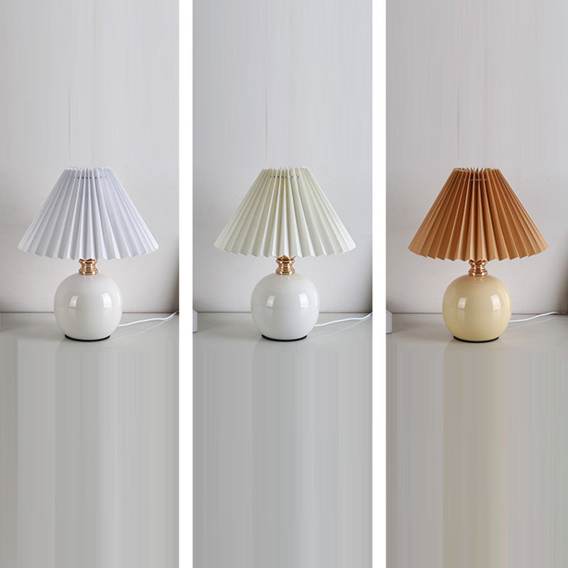 Modern Art Deco Orb Base Pleated Fabric Ceramic Table Lamp