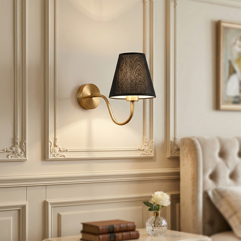 Contemporary Nordic Round Curved Iron Fabric Wall Sconce
