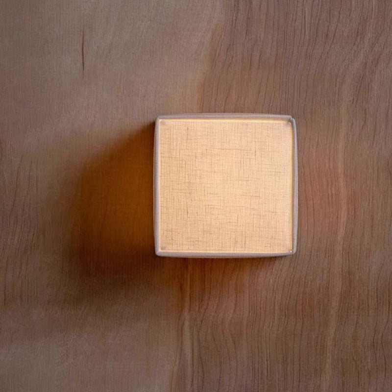 Traditional Japanese Square Fabric Shade LED Wall Sconce