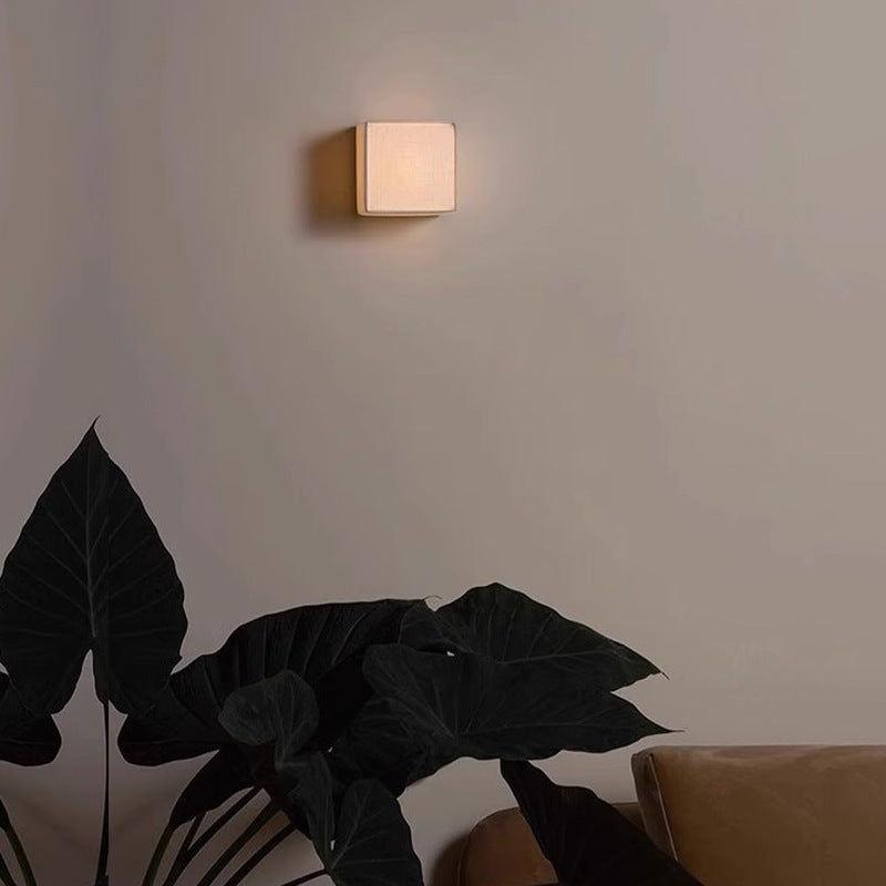 Traditional Japanese Square Fabric Shade LED Wall Sconce