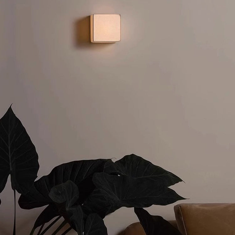 Traditional Japanese Square Fabric Shade LED Wall Sconce
