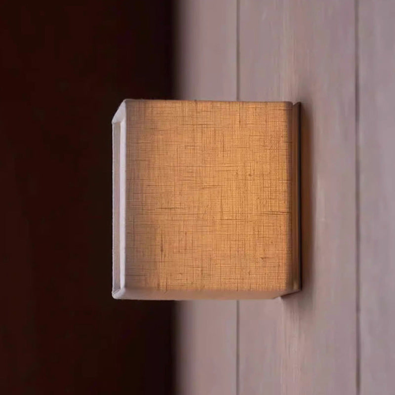 Traditional Japanese Square Fabric Shade LED Wall Sconce
