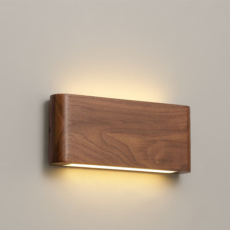 Modern Minimalist Rectangle Wood Aluminum LED Wall Sconce