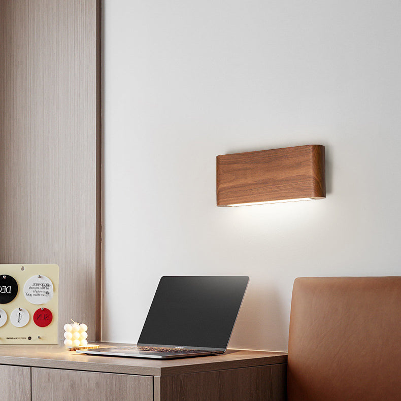 Modern Minimalist Rectangle Wood Aluminum LED Wall Sconce
