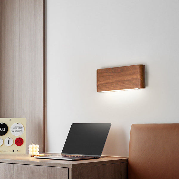 Modern Minimalist Rectangle Wood Aluminum LED Wall Sconce