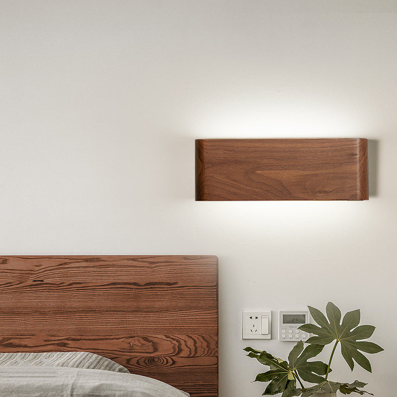Modern Minimalist Rectangle Wood Aluminum LED Wall Sconce