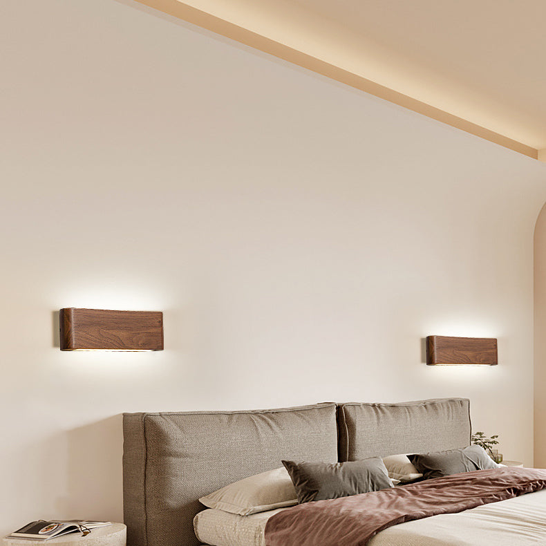 Modern Minimalist Rectangle Wood Aluminum LED Wall Sconce
