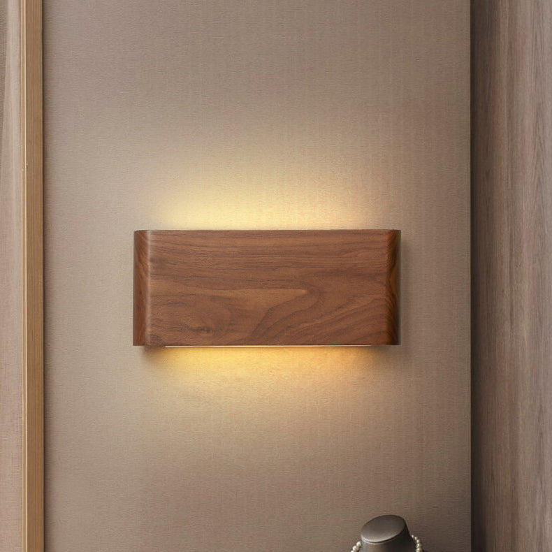 Modern Minimalist Rectangle Wood Aluminum LED Wall Sconce