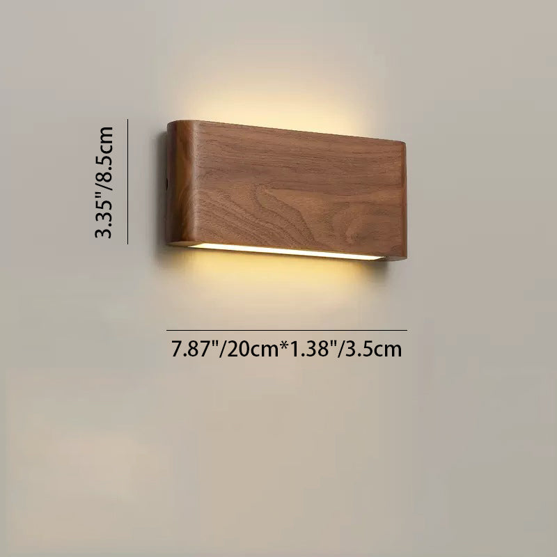 Modern Minimalist Rectangle Wood Aluminum LED Wall Sconce