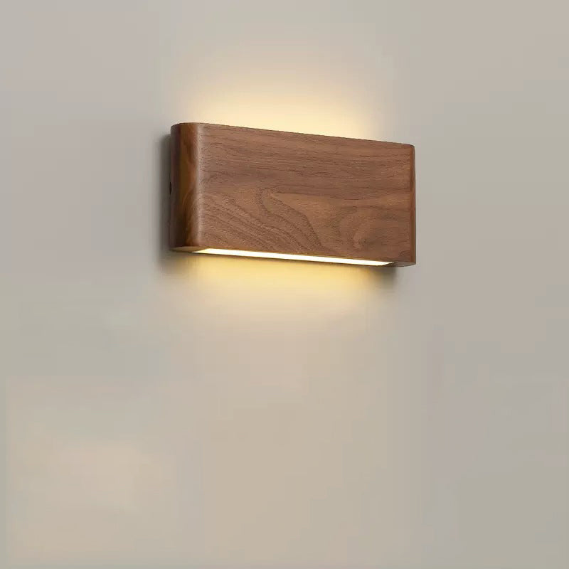 Modern Minimalist Rectangle Wood Aluminum LED Wall Sconce