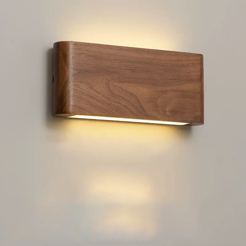 Modern Minimalist Rectangle Wood Aluminum LED Wall Sconce