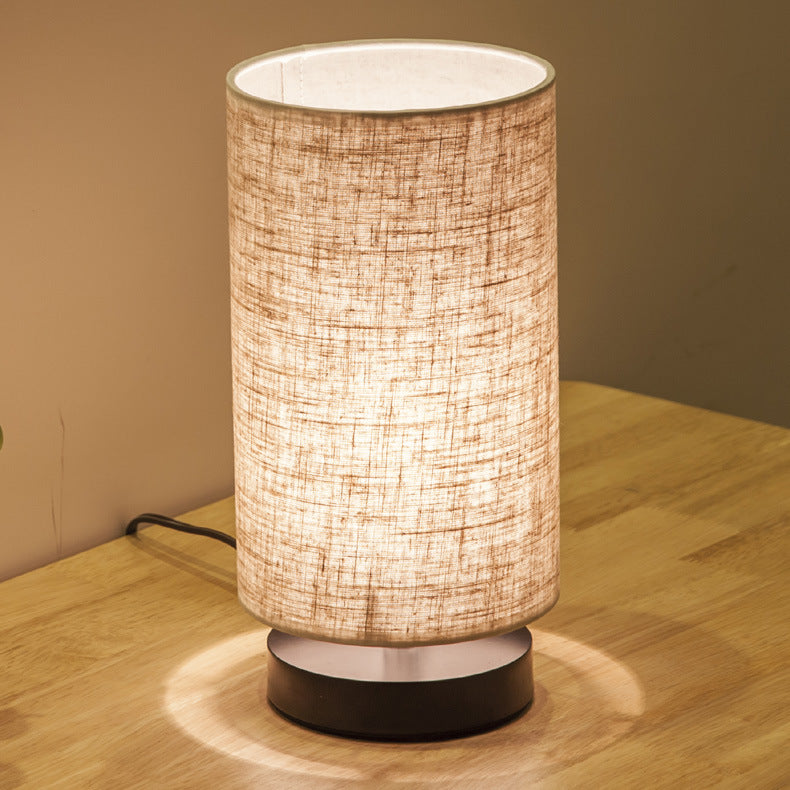 Traditional Japanese Cylinder Iron Fabric 1-Light Table Lamp