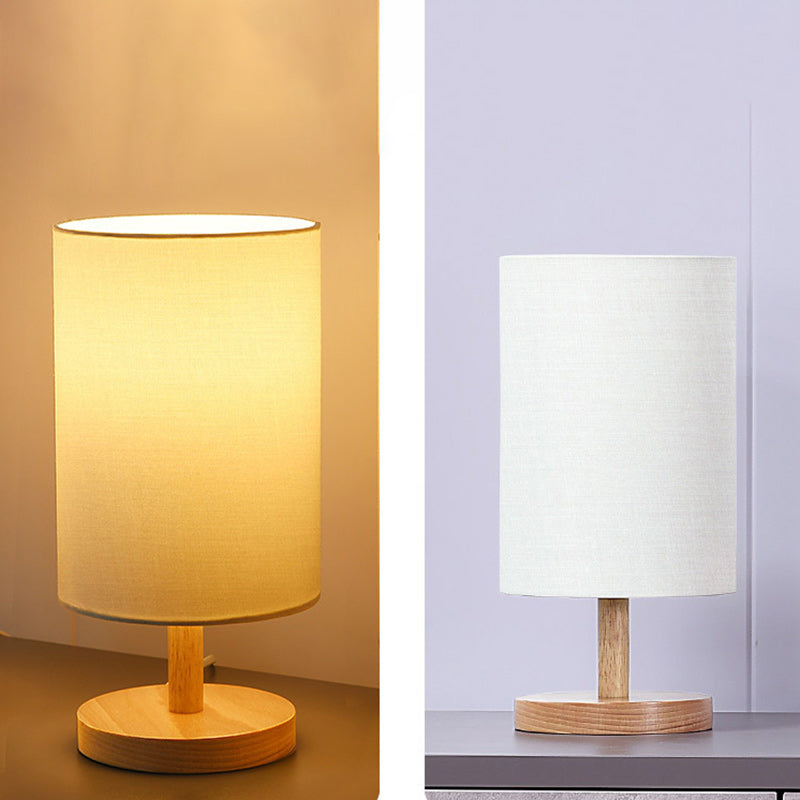 Traditional Japanese Cylinder Wood & Fabric Table Lamp