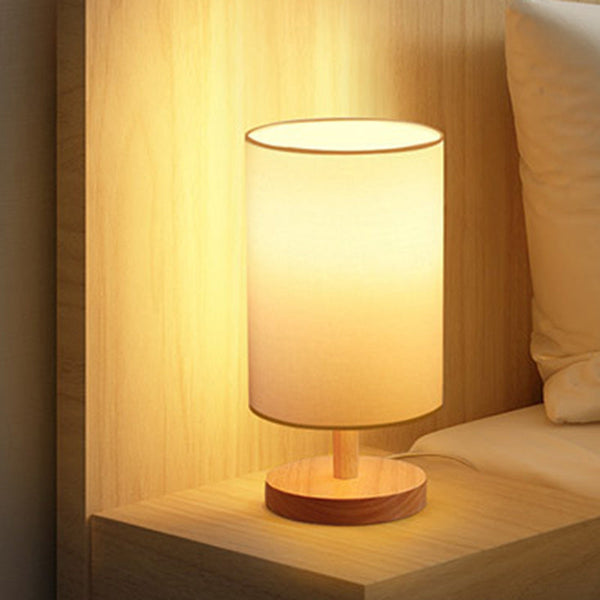Traditional Japanese Cylinder Wood & Fabric Table Lamp