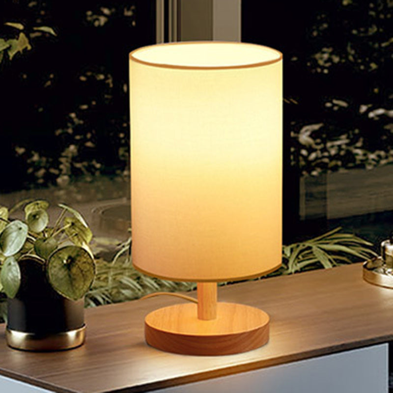 Traditional Japanese Cylinder Wood & Fabric Table Lamp
