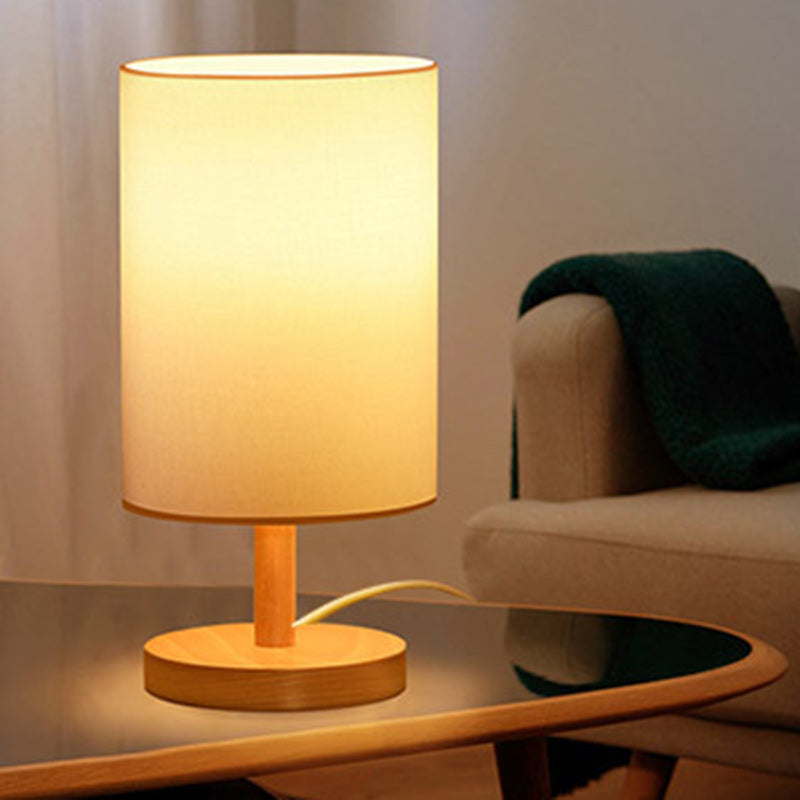 Traditional Japanese Cylinder Wood & Fabric Table Lamp