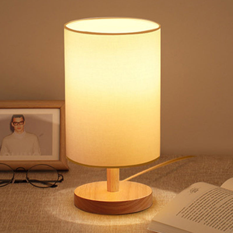 Traditional Japanese Cylinder Wood & Fabric Table Lamp