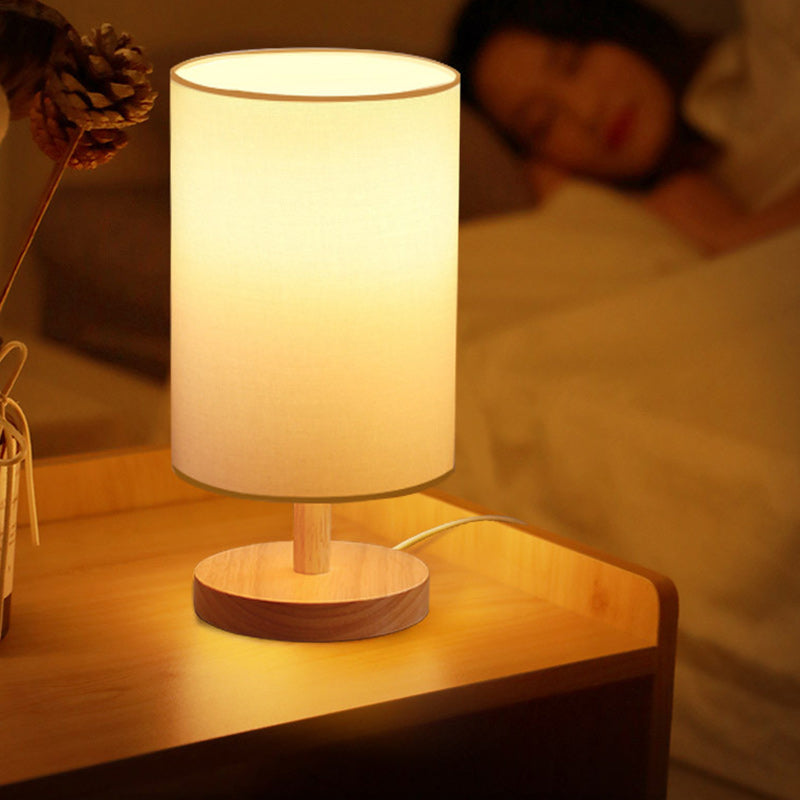 Traditional Japanese Cylinder Wood & Fabric Table Lamp