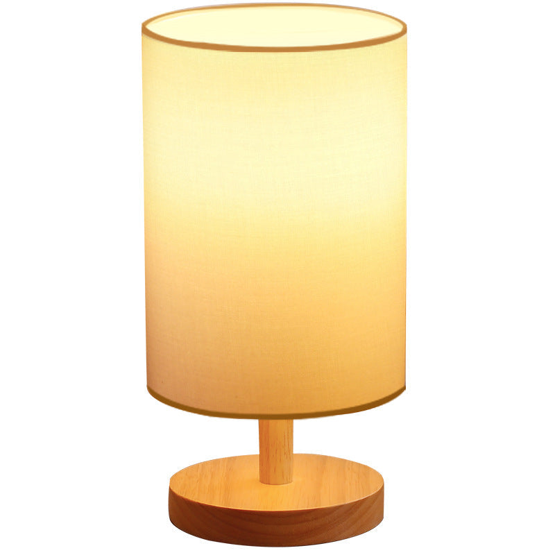 Traditional Japanese Cylinder Wood & Fabric Table Lamp