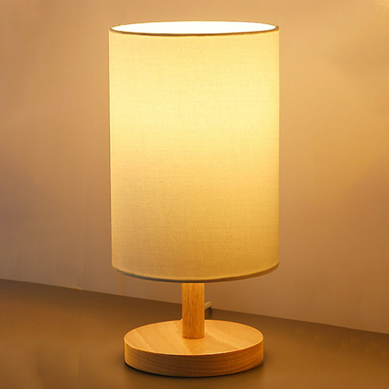 Traditional Japanese Cylinder Wood & Fabric Table Lamp