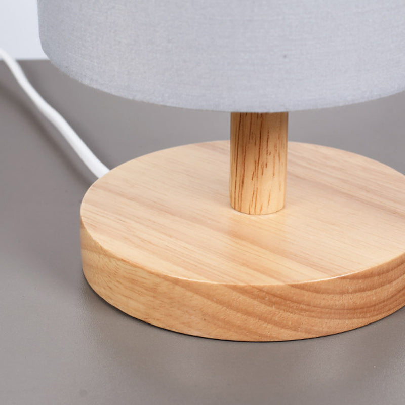 Traditional Japanese Cylinder Wood & Fabric Table Lamp