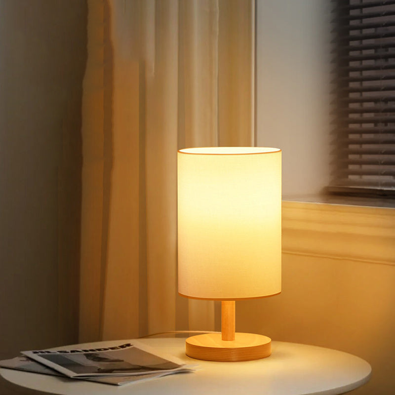 Traditional Japanese Cylinder Wood & Fabric Table Lamp