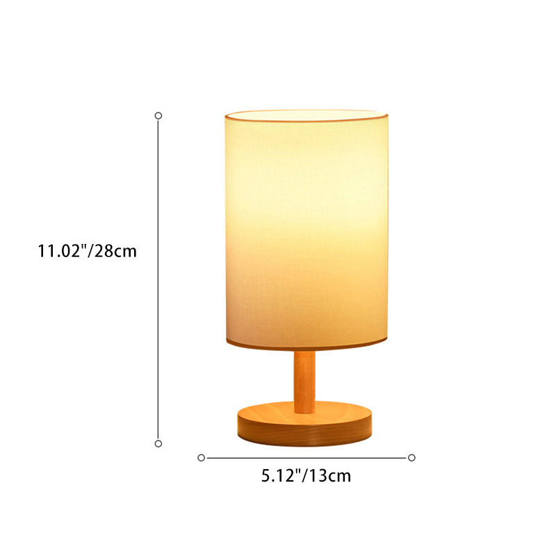 Traditional Japanese Cylinder Wood & Fabric Table Lamp